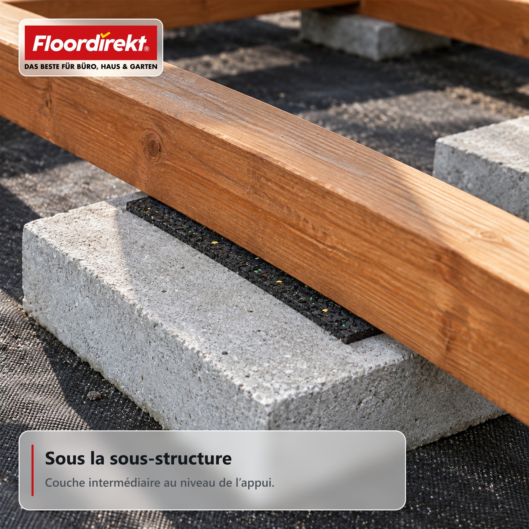 Bande de protection pour terrasse | Granulés de caoutchouc | 8 cm × 5 mm | Rouleau 5–30 m
