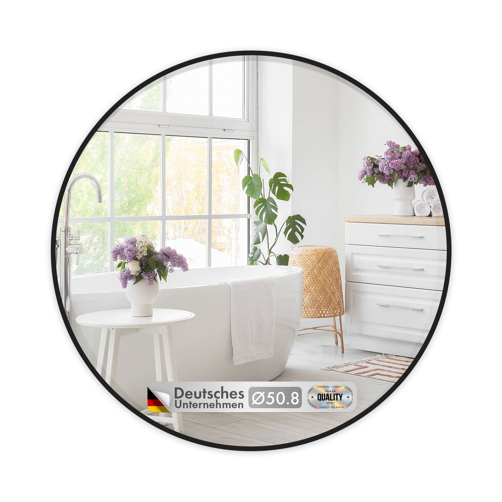 Miroir mural | Bella | Miroir rond avec cadre noir en alliage d'aluminium | Disponible en différentes tailles