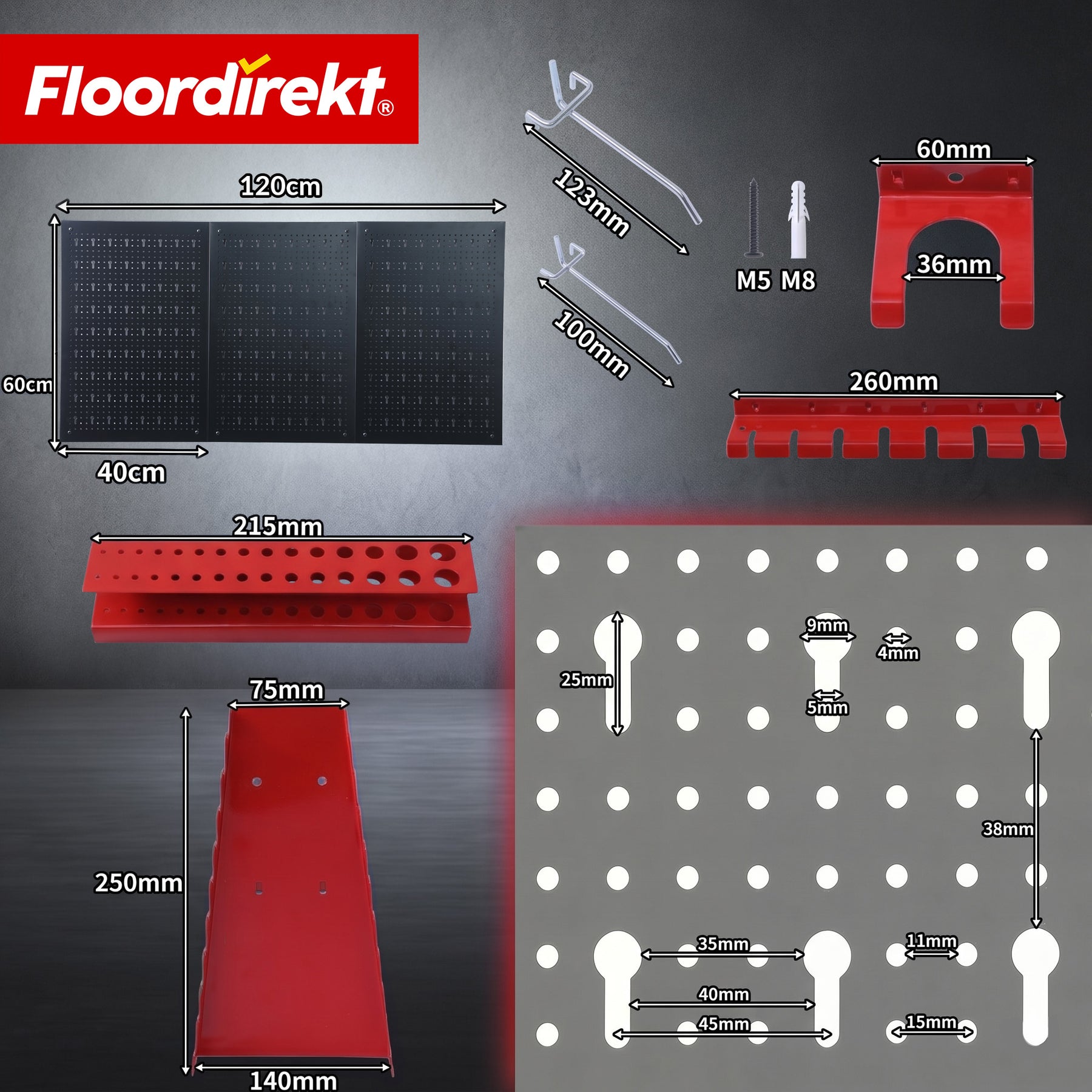 Mur à outils | Parker | Panneau perforé en métal avec accessoires | Support à outils pour atelier et garage