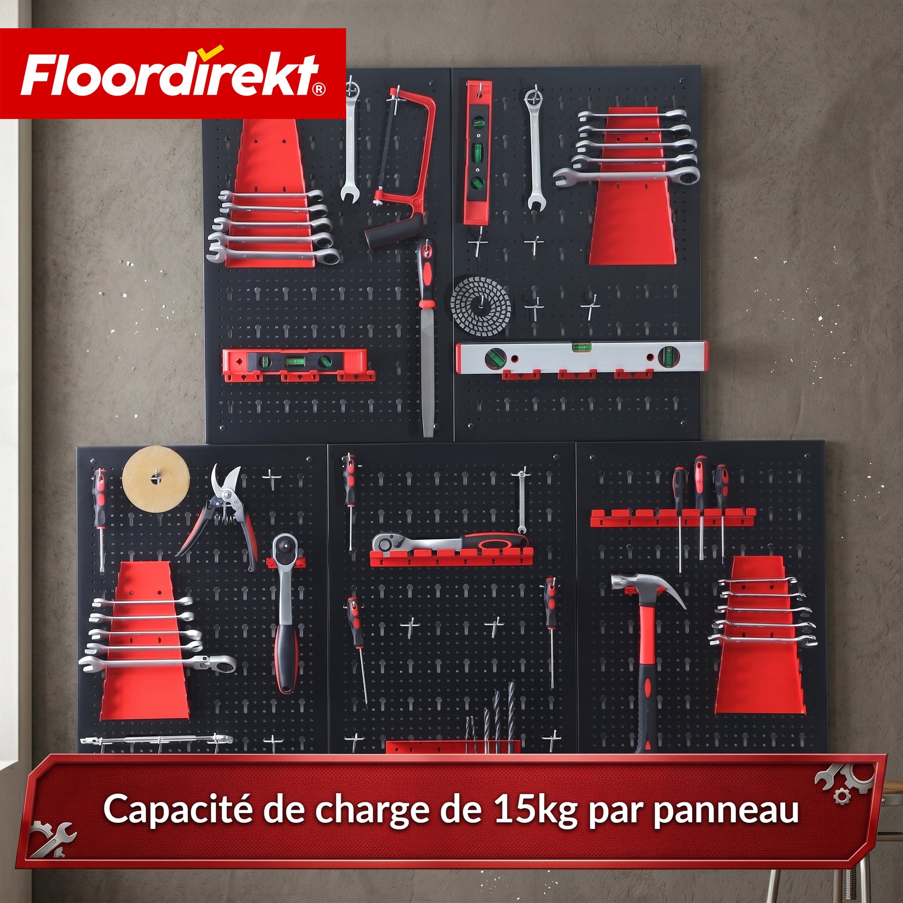 Mur à outils | Parker | Panneau perforé en métal avec accessoires | Support à outils pour atelier et garage