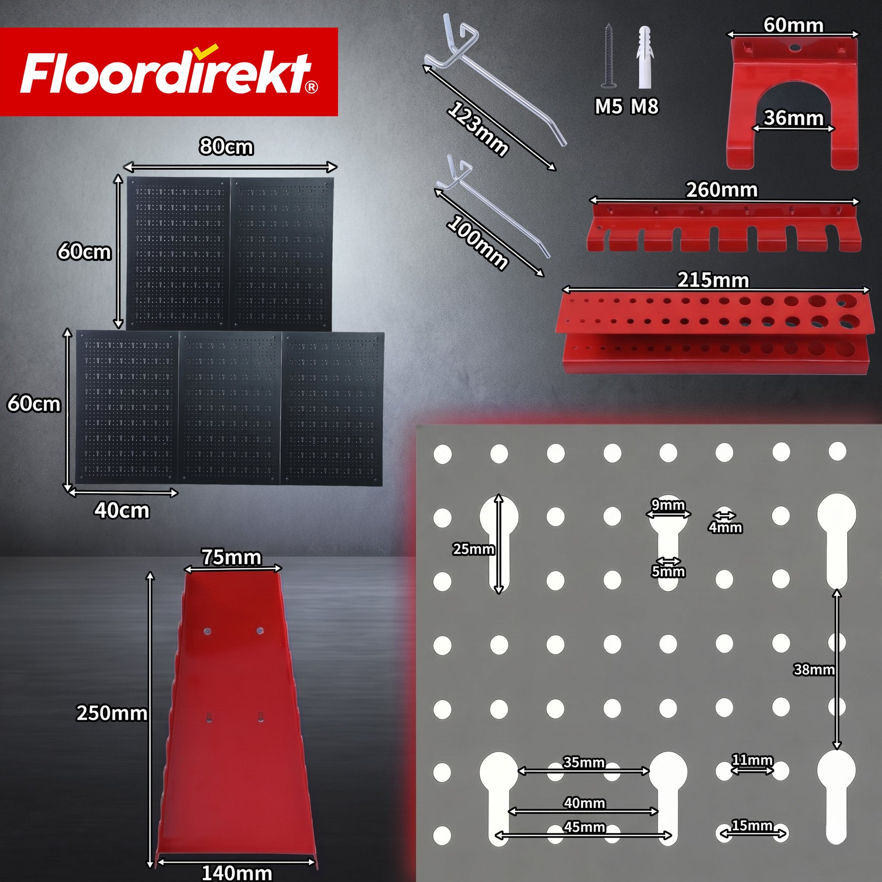 Mur à outils | Parker | Panneau perforé en métal avec accessoires | Support à outils pour atelier et garage