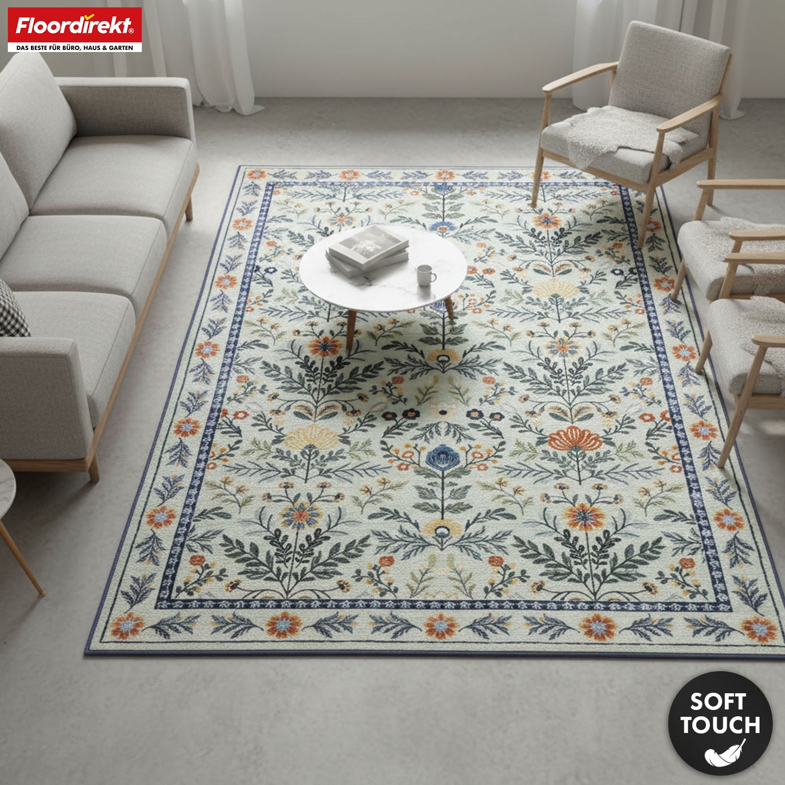 Tapis de salon | Cascada | Tapis élégant à motif floral aux couleurs harmonieuses | Antidérapant, résistant & facile d’entretien | Disponible en plusieurs tailles