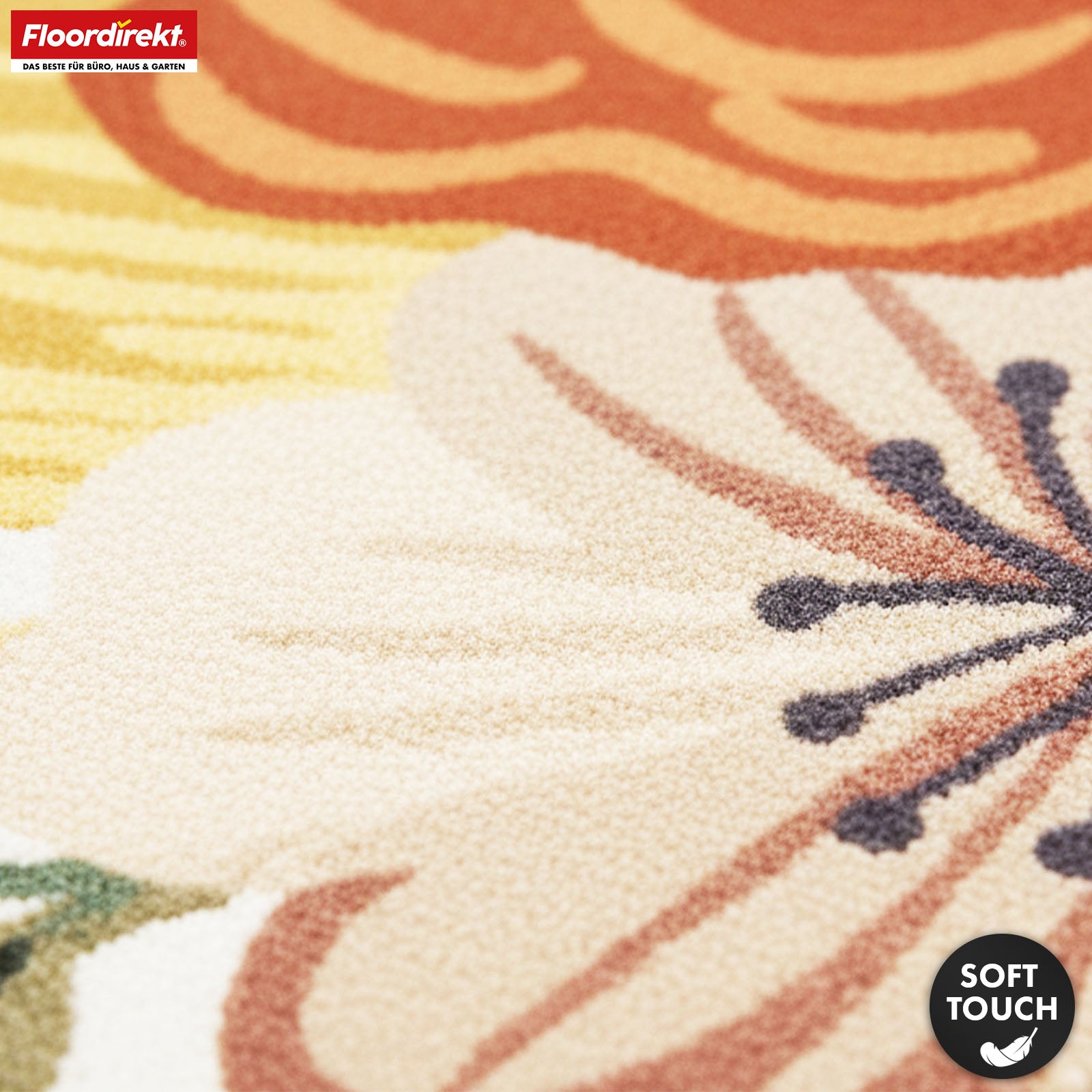 Tapis de salon | Fleur | Tapis moderne à motif floral coloré | Antidérapant, résistant & facile d’entretien | Disponible en plusieurs tailles