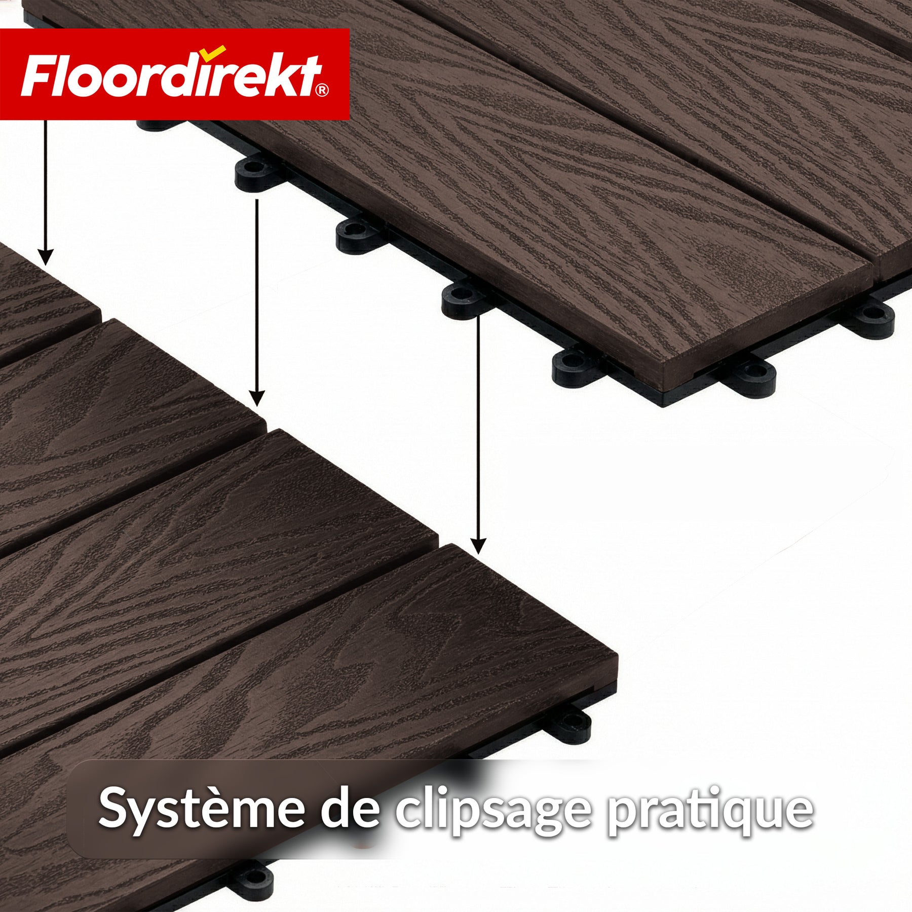 Dalle de terrasse WPC | Noble 3D | Dalle clipsable moderne 30 x 30 cm pour balcon & terrasse