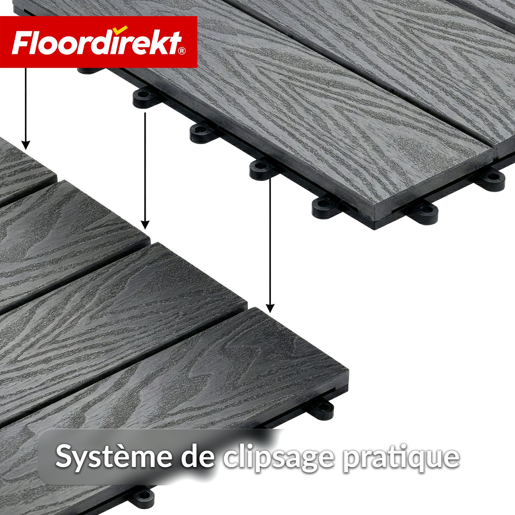 Dalle de terrasse WPC | Noble 3D | Dalle clipsable moderne 30 x 30 cm pour balcon & terrasse