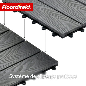 Dalle de terrasse WPC | Noble 3D | Dalle clipsable moderne 30 x 30 cm pour balcon & terrasse