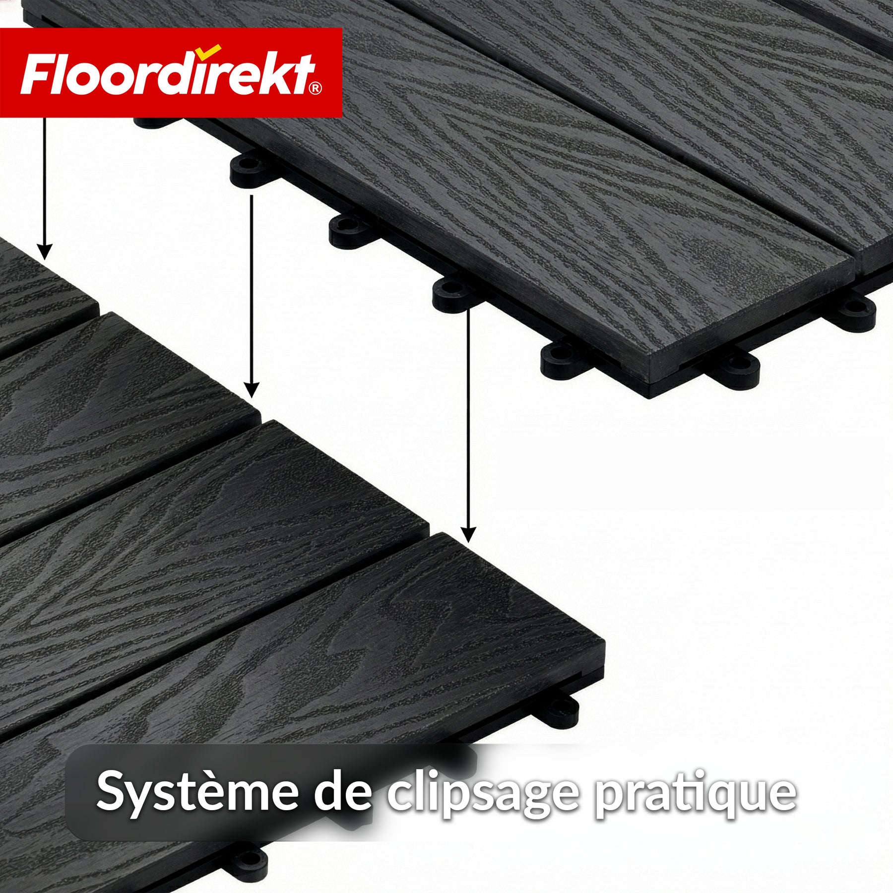 Dalle de terrasse WPC | Noble 3D | Dalle clipsable moderne 30 x 30 cm pour balcon & terrasse