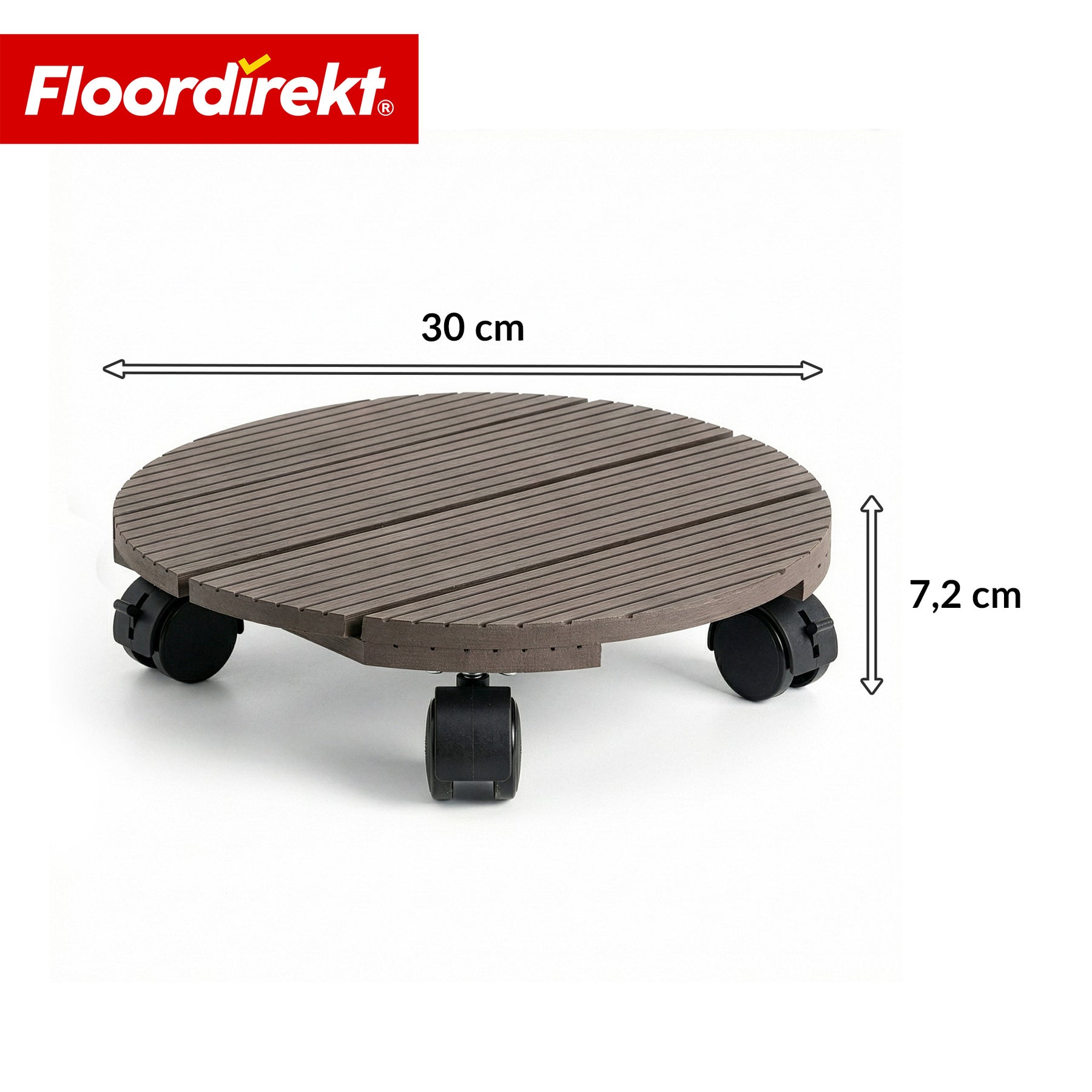 Chariot à plantes en WPC | Countess | Plateau roulant Ø 30 cm | 4 roulettes pivotantes à 360° & frein de blocage | charge jusqu’à 80 kg