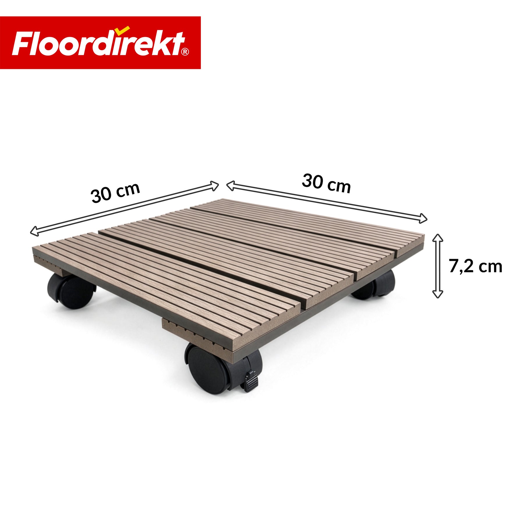 Chariot pour plantes en WPC | Marquis | Support roulant 30 x 30 cm | Roulettes pivotantes 360° avec frein | Charge jusqu’à 80 kg