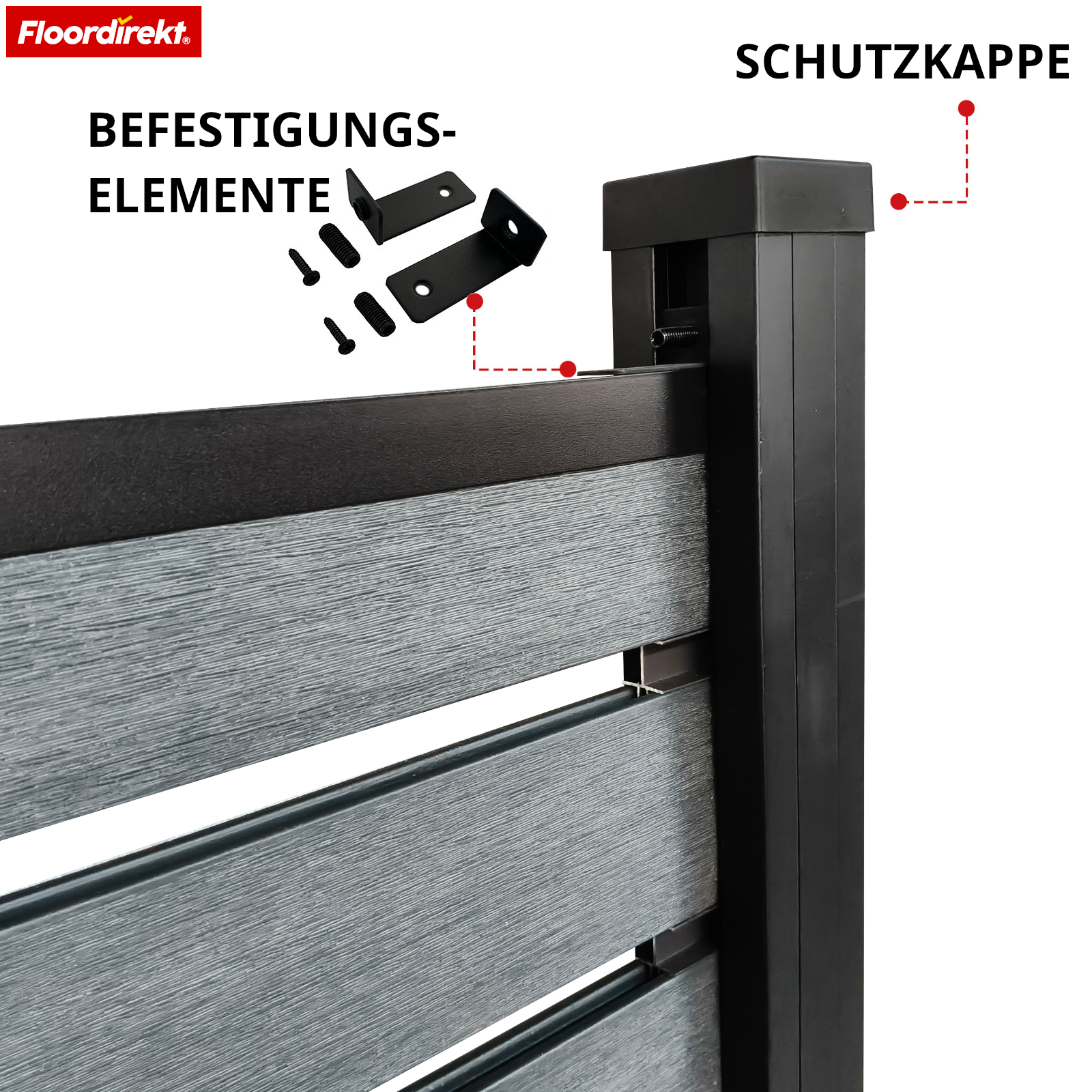 Clôture de confidentialité WPC | Elba | 180 x 180 cm Anthracite | Résistante aux intempéries, stable aux UV & facile d’entretien avec poteaux en aluminium