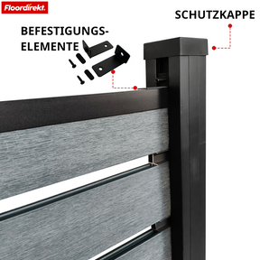 Clôture de confidentialité WPC | Elba | 180 x 180 cm Anthracite | Résistante aux intempéries, stable aux UV & facile d’entretien avec poteaux en aluminium