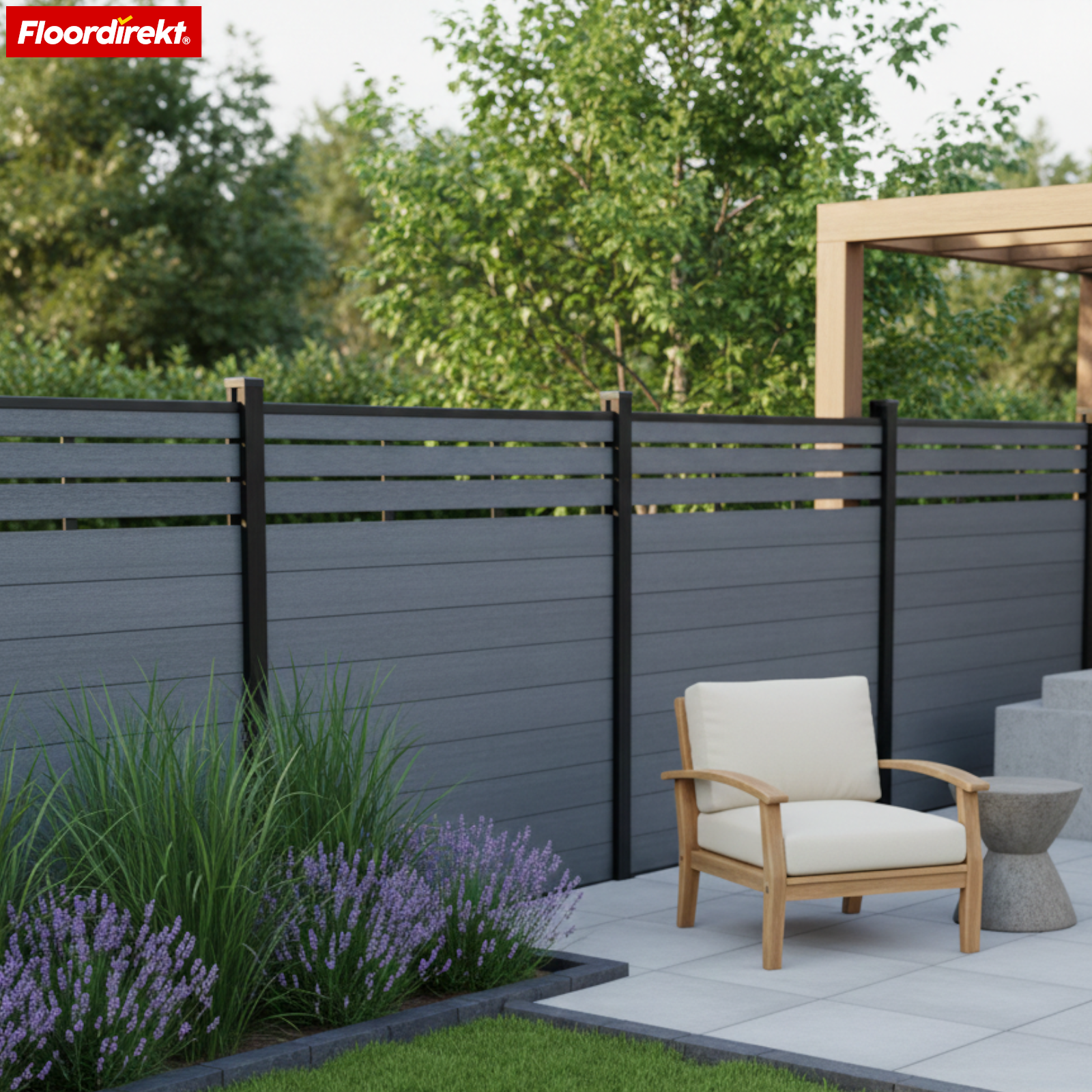 Clôture de confidentialité WPC | Elba | 180 x 180 cm Anthracite | Résistante aux intempéries, stable aux UV & facile d’entretien avec poteaux en aluminium