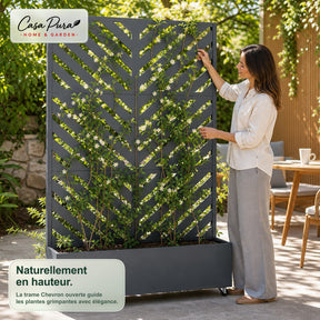 Jardinière avec treillis | Floris | Brise-vue mobile en acier galvanisé | 119,5 × 40,6 × 185,5 cm