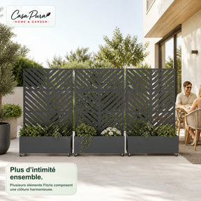 Jardinière avec treillis | Floris | Brise-vue mobile en acier galvanisé | 119,5 × 40,6 × 185,5 cm