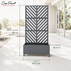 Jardinière avec treillis | Nora | Brise-vue mobile en acier galvanisé | 107,5 × 40,6 × 185 cm