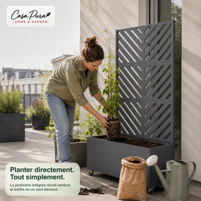 Jardinière avec treillis | Nora | Brise-vue mobile en acier galvanisé | 107,5 × 40,6 × 185 cm
