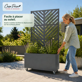 Jardinière avec treillis | Nora | Brise-vue mobile en acier galvanisé | 107,5 × 40,6 × 185 cm