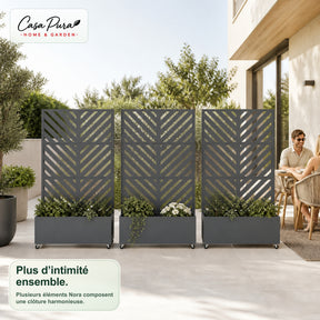 Jardinière avec treillis | Nora | Brise-vue mobile en acier galvanisé | 107,5 × 40,6 × 185 cm