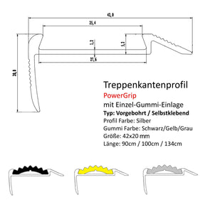 Profilé pour nez de marche | Power Grip | Insert en caoutchouc